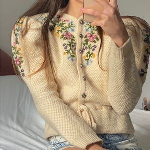 Vintage Austrian wool cardigan with floral embroidery